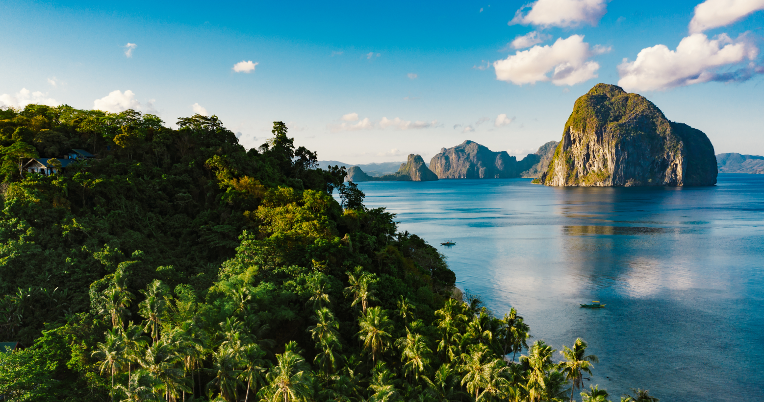 El Nido, Palawan – aerial view of limestone cliffs and turquoise sea